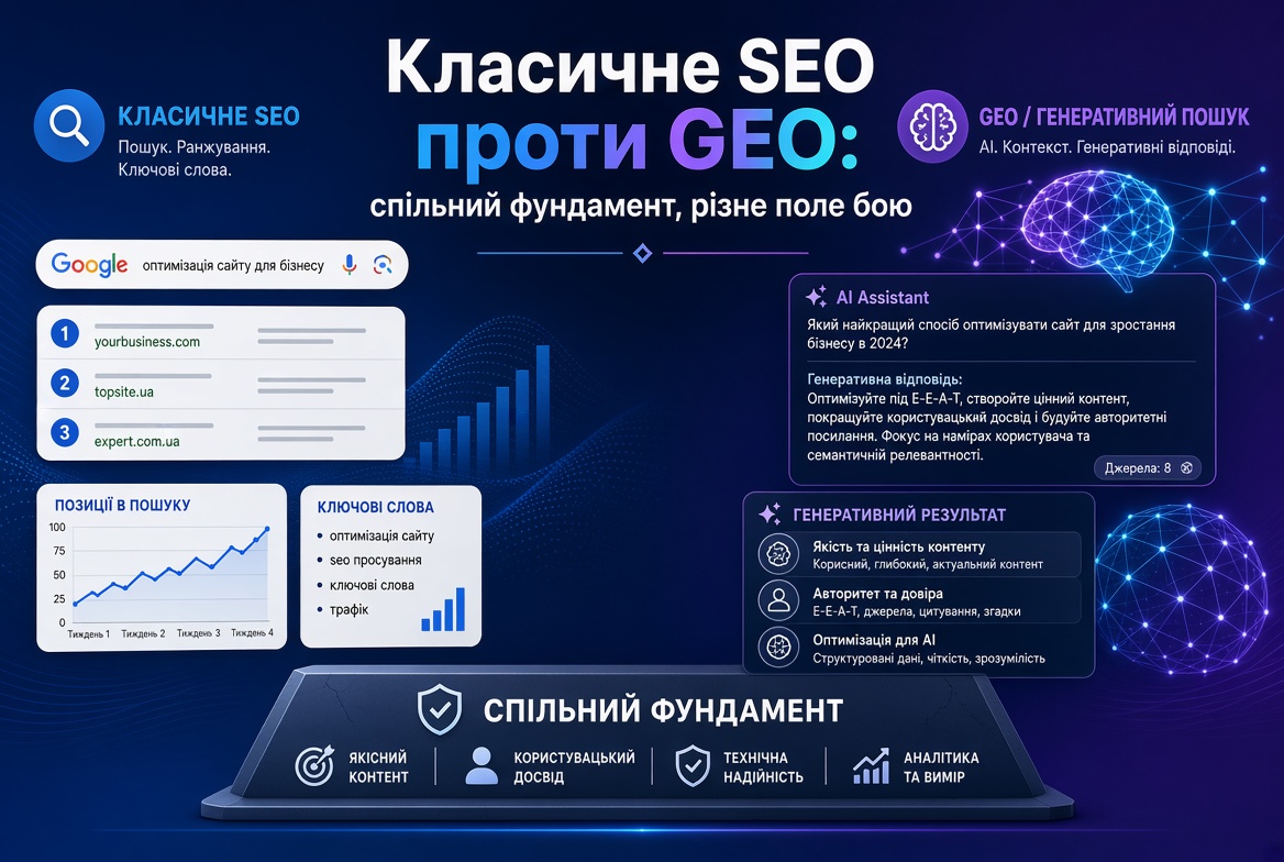 Класичне SEO проти GEO спільний фундамент, різне поле бою